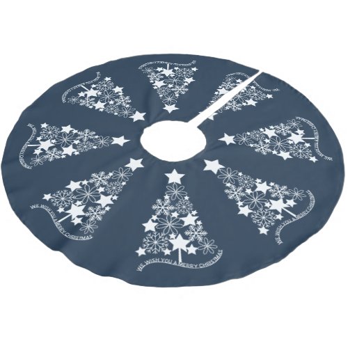 We Wish You a Merry Christmas Trees Blue and White Brushed Polyester Tree Skirt