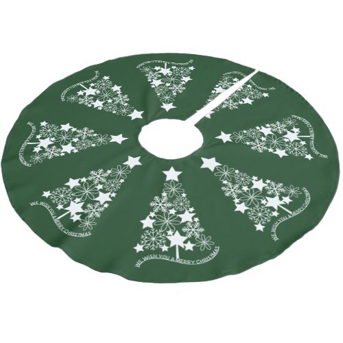 We Wish You a Merry Christmas Trees Green White Brushed Polyester Tree Skirt