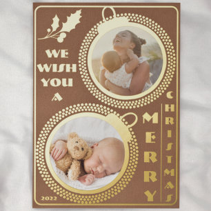 We Wish You a Merry Christmas Two Photo Unique Foil Holiday Card