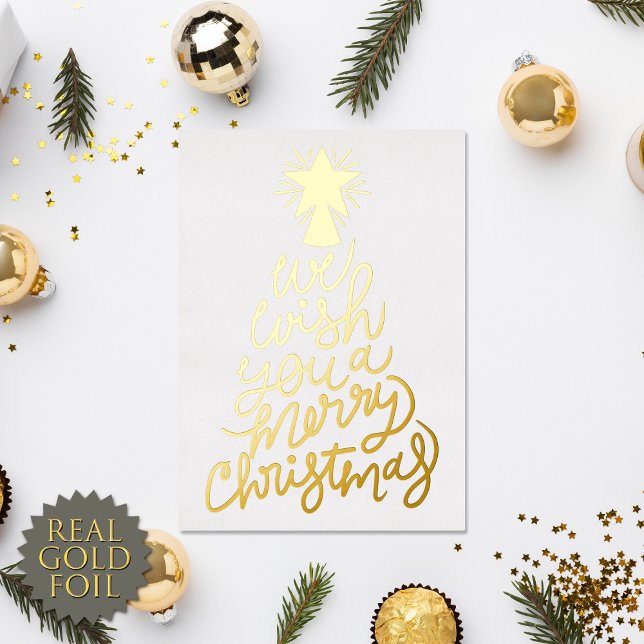 We Wish You a Merry Christmas Typography Gold Foil Holiday Card (Creator Uploaded)