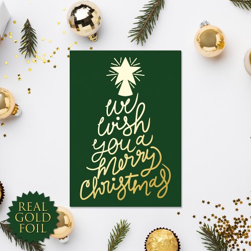 We Wish You a Merry Christmas Typography Gold Foil Holiday Card