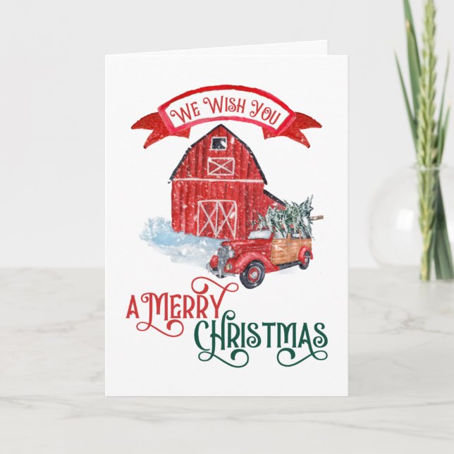 We Wish You a Merry Christmas Vintage Holiday Card (Front)