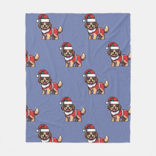 We wish you a merry christmas with cute dog santa  fleece blanket