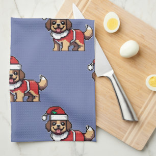 We wish you a merry christmas with cute dog santa kitchen towel