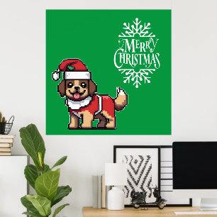We wish you a merry christmas with cute dog santa poster