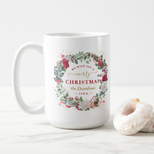 We Wish You A Merry Christmas Wreath Monogram Coffee Mug