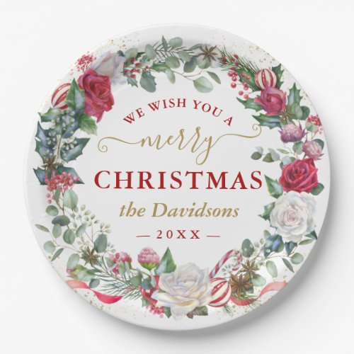 We Wish You A Merry Christmas Wreath Monogram  Fav Paper Plates