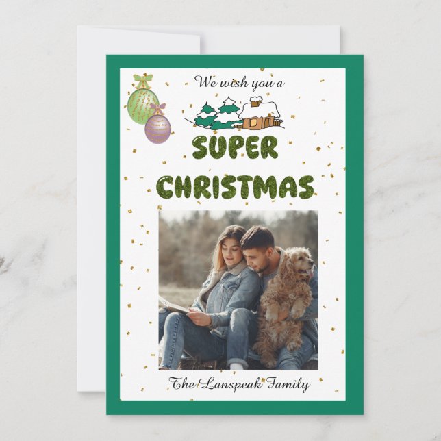 We Wish You a Super Christmas & Personalized Photo Holiday Card (Front)