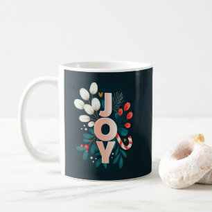 We Wish You JOY, Christmas Candy Cane & Foliage Coffee Mug