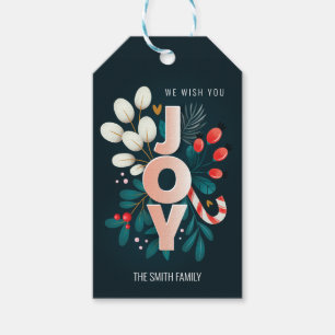 We Wish You JOY, Christmas Candy Cane & Foliage Gift Tags