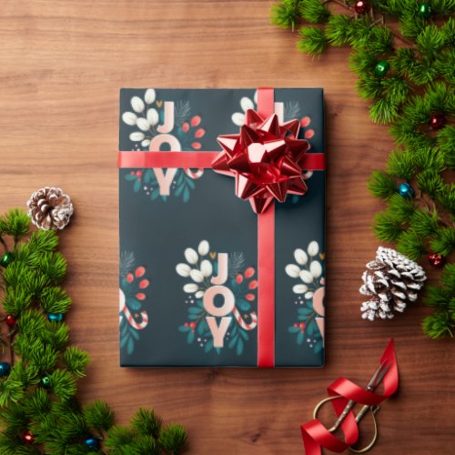 We Wish You JOY Christmas Candy Cane  Foliage Wrapping Paper