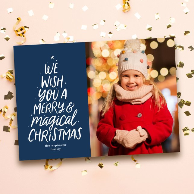 We wish you merry and magical Christmas navy photo Holiday Card (Creator Uploaded)