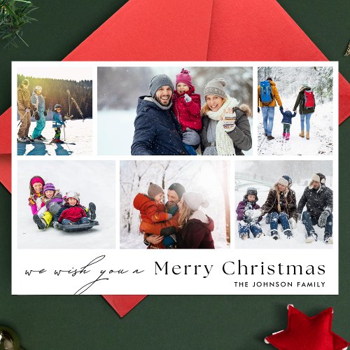 we wish you MERRY CHRISTMAS  6 Photo Collage Holiday Card