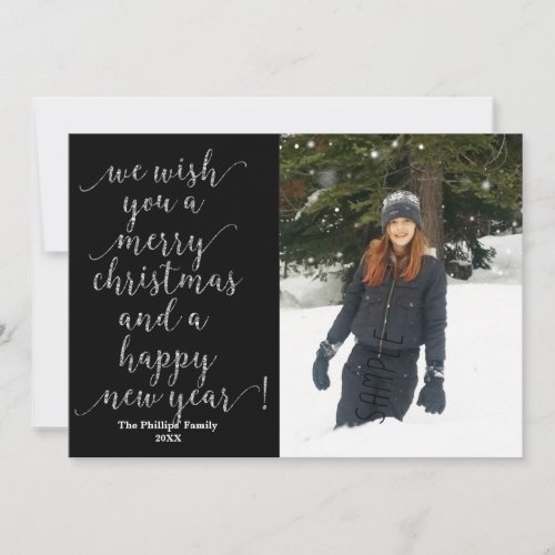We Wish You Merry Christmas Black Gold Photo Card