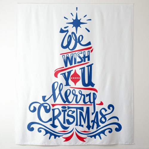 We wish you merry Christmas holiday party red blue Tapestry