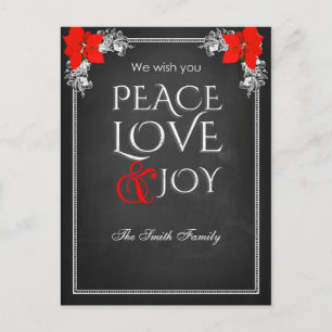 We wish you peace love & joy holiday postcard
