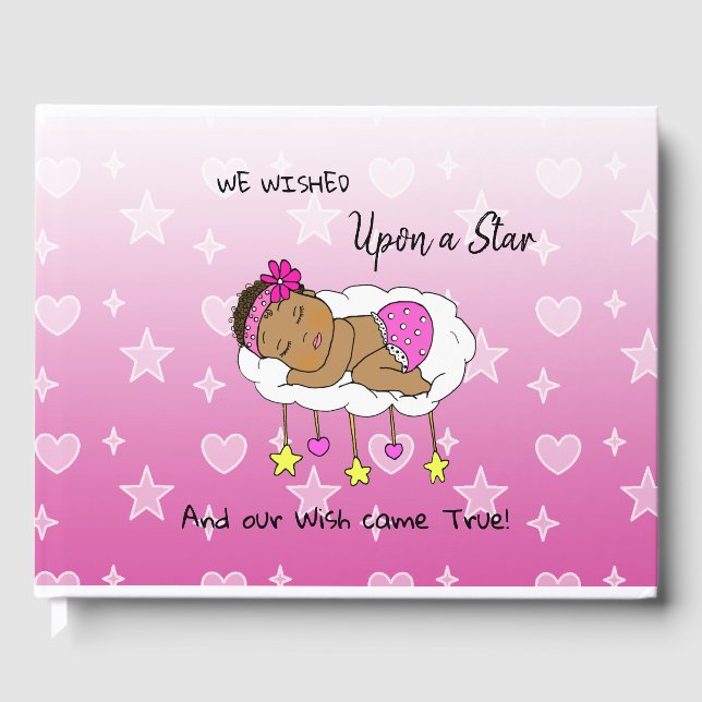 We Wished Upon a Star Girl's Baby Shower Ethnic Guest Book (Front)