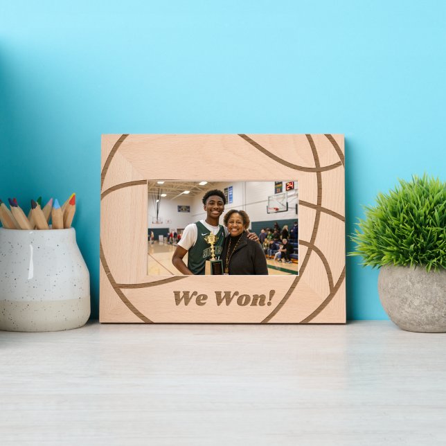 We Won | Cute Simple Modern Rustic Basketball Text Engraved Frames (Creator Uploaded)