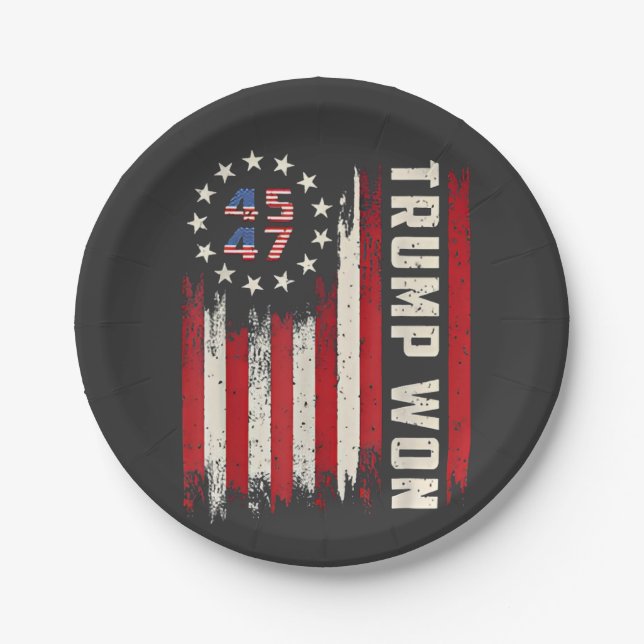 We Won TRUMP INAUGURATION American Flag  Paper Plates (Front)