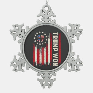 We Won TRUMP INAUGURATION American Flag Snowflake Pewter Christmas Ornament