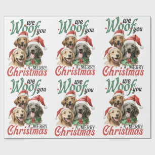 We Woof You A Merry Christmas-Dogs With Santa Hats Wrapping Paper