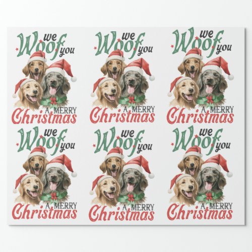 We Woof You A Merry Christmas_Dogs With Santa Hats Wrapping Paper