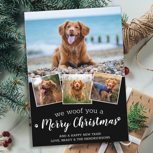 We Woof You Merry Christmas Dog Pet Photo Collage Holiday Card