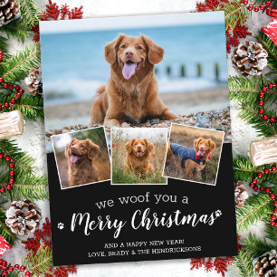 We Woof You Merry Christmas Dog Pet Photo Collage Holiday Postcard