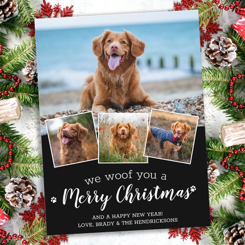 We Woof You Merry Christmas Dog Pet Photo Collage  Holiday Postcard