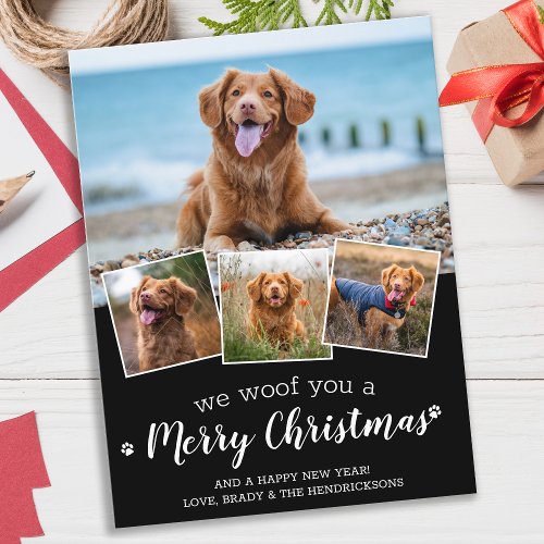 We Woof You Merry Christmas Dog Pet Photo Collage  Postcard