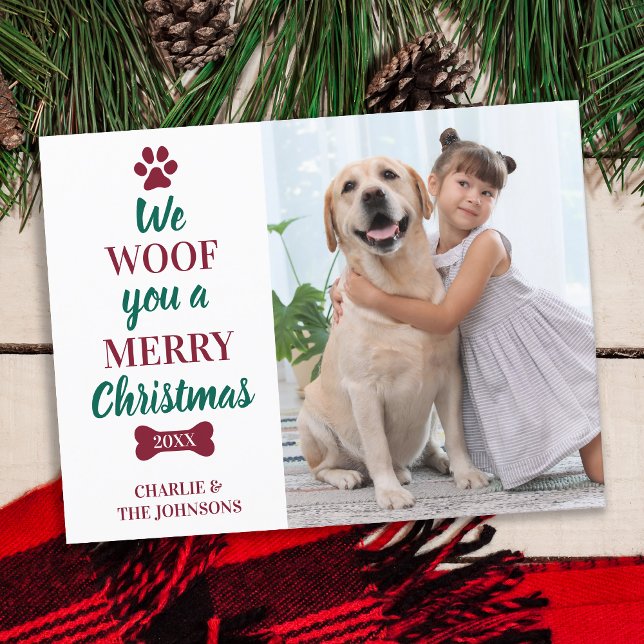 We Woof You Merry Christmas Fun Cute Dog Pet Photo Holiday Postcard (Creator Uploaded)