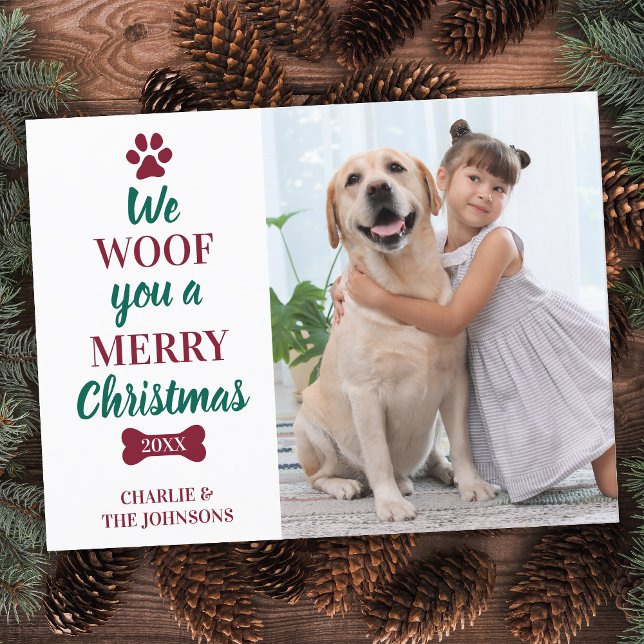 We Woof You Merry Christmas Fun Cute Dog Pet Photo Holiday Postcard (Creator Uploaded)