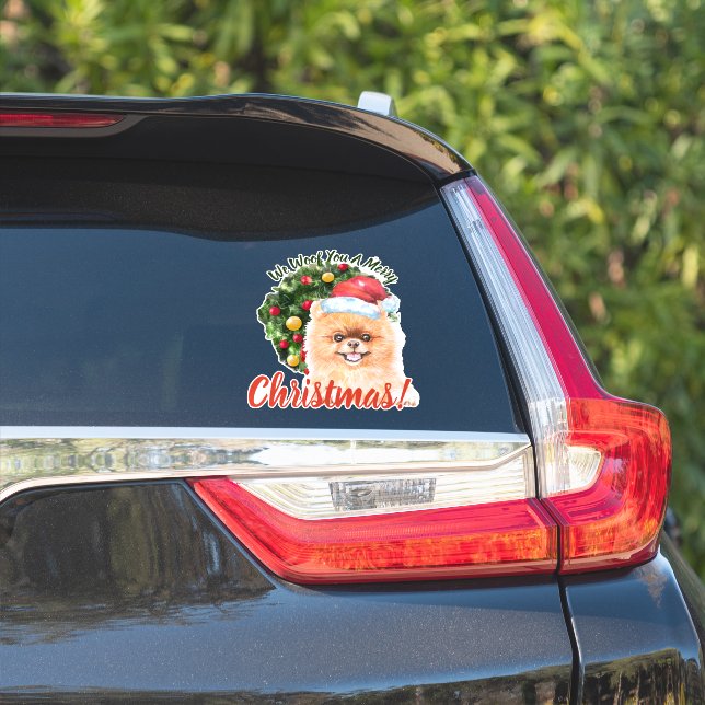 We Woof You Merry Christmas Pomeranian Sticker (Car Side)