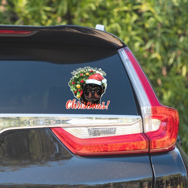 We Woof You Merry Christmas Rottweiler Sticker (Car Side)