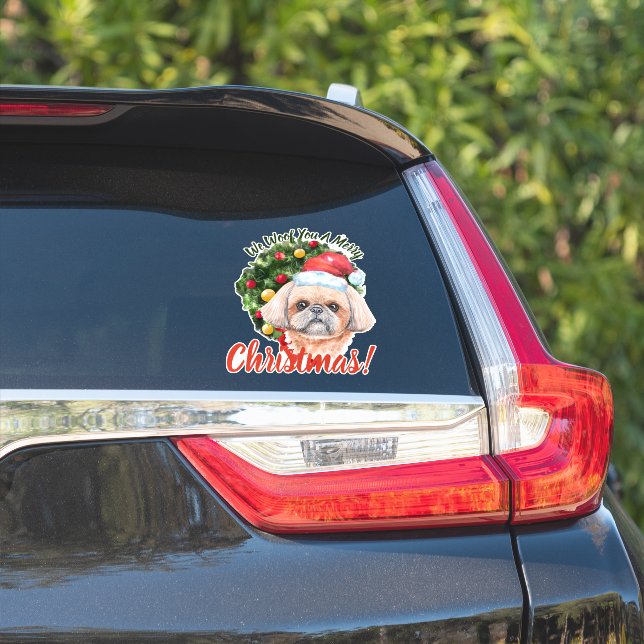 We Woof You Merry Christmas Shih Tzu Sticker (Car Side)