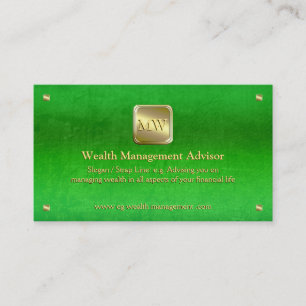 Wealth Advisor, Gold nameplate, green leather-look Business Card
