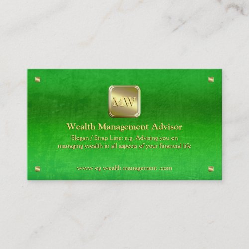 Wealth Advisor Gold nameplate green leather_look Business Card