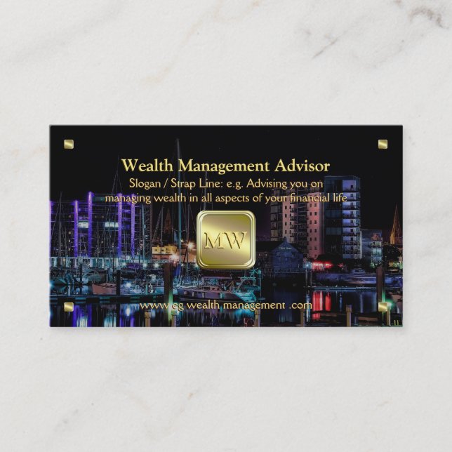Wealth Advisor, Gold nameplate, Yachting Marina Business Card (Front)