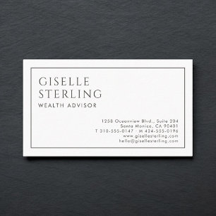 Wealth Advisor Luxury Minimalist Black White Business Card