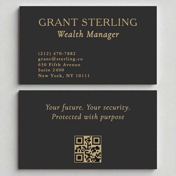 Wealth Manager Minimalist Black Gold QR Code Business Card