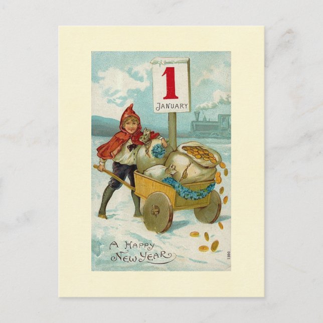 Wealthy New Year Holiday Postcard (Front)