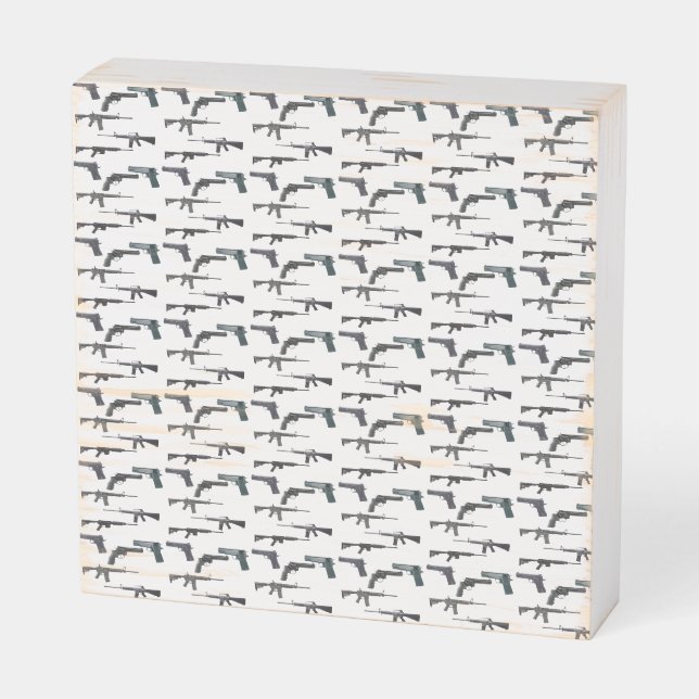 Weapons Collage Wooden Box Sign (Angled Horizontal)