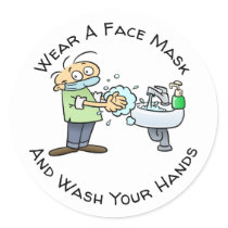 Wear A Face Mask And Wash Your Hands Cartoon Classic Round Sticker