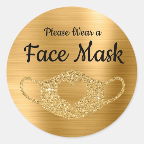 Wear a Face Mask Faux Gold Glitter and Foil Classic Round Sticker