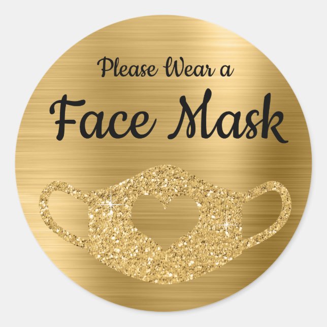 Wear a Face Mask Faux Gold Glitter and Foil Classic Round Sticker (Front)