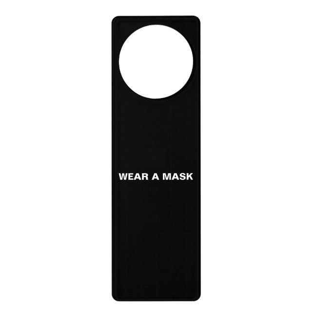 Wear a mask, black white minimalist door hanger (Front)