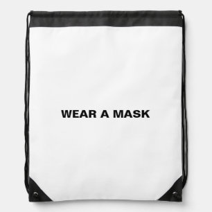 Wear a mask, black white minimalist drawstring bag