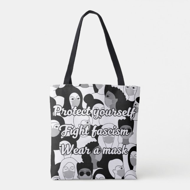 Wear a Mask Black & White Style Tote Bag (Back)