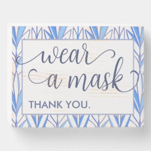 Wear a Mask Powder Blue Elegant Leafy Wedding Sign