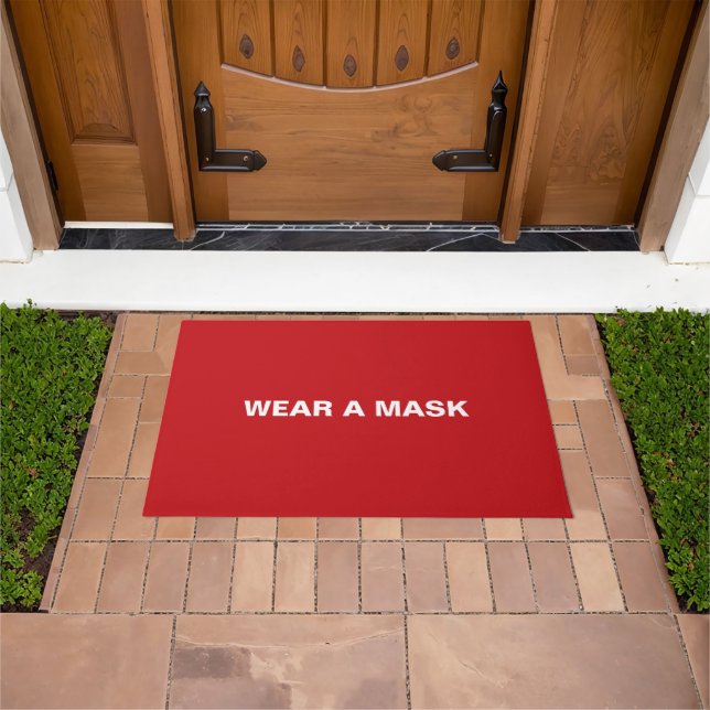 Wear a mask red custom text minimalist elegant doormat (Outdoor)